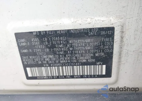 2013 Subaru Outback 2.5I Premium z USA, uszkodzony, nr VIN 4S4BRBCC5D3201442